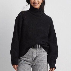 NWT NA-KD Turtleneck Knitted Cable Sweater in Black